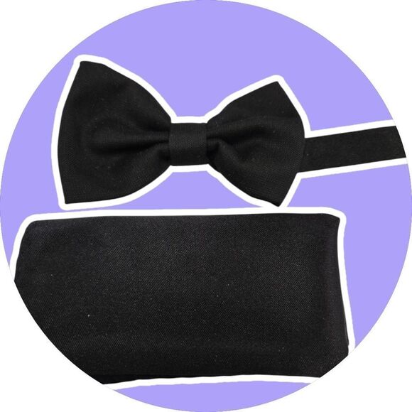 Kids Black Bow Tie and Pocket Square Set - Picture 1 of 2